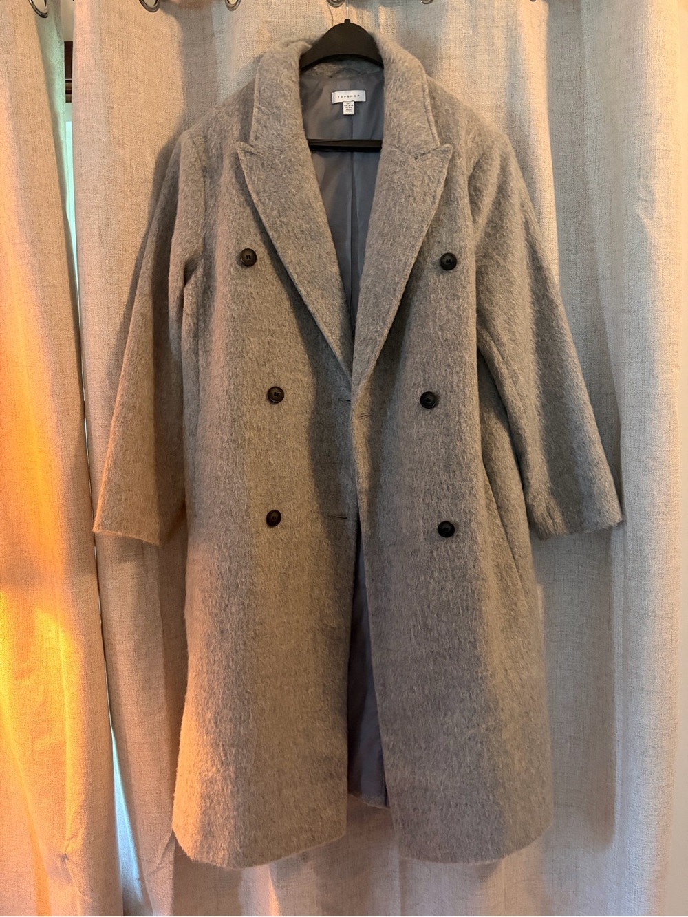 Topshop Double-Breasted Pea Coat in Light Gray